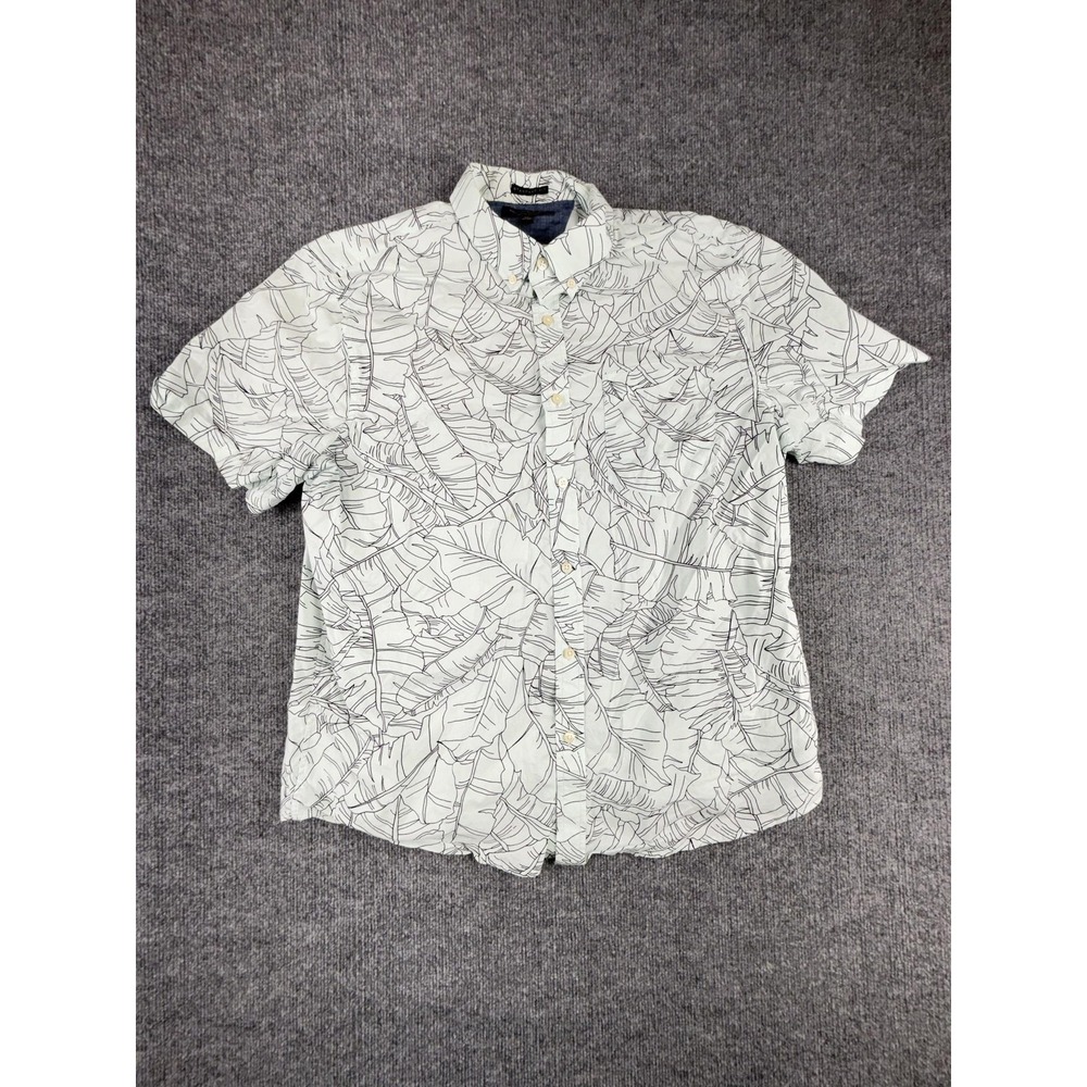 Banana Republic Shirt Mens XL Green Leaf Print Short Sleeve Button Up Tropical